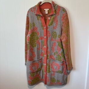 SUNDANCE Lambswool Long Line Cardigan Medium, Chunky Knit Button Front Sweater